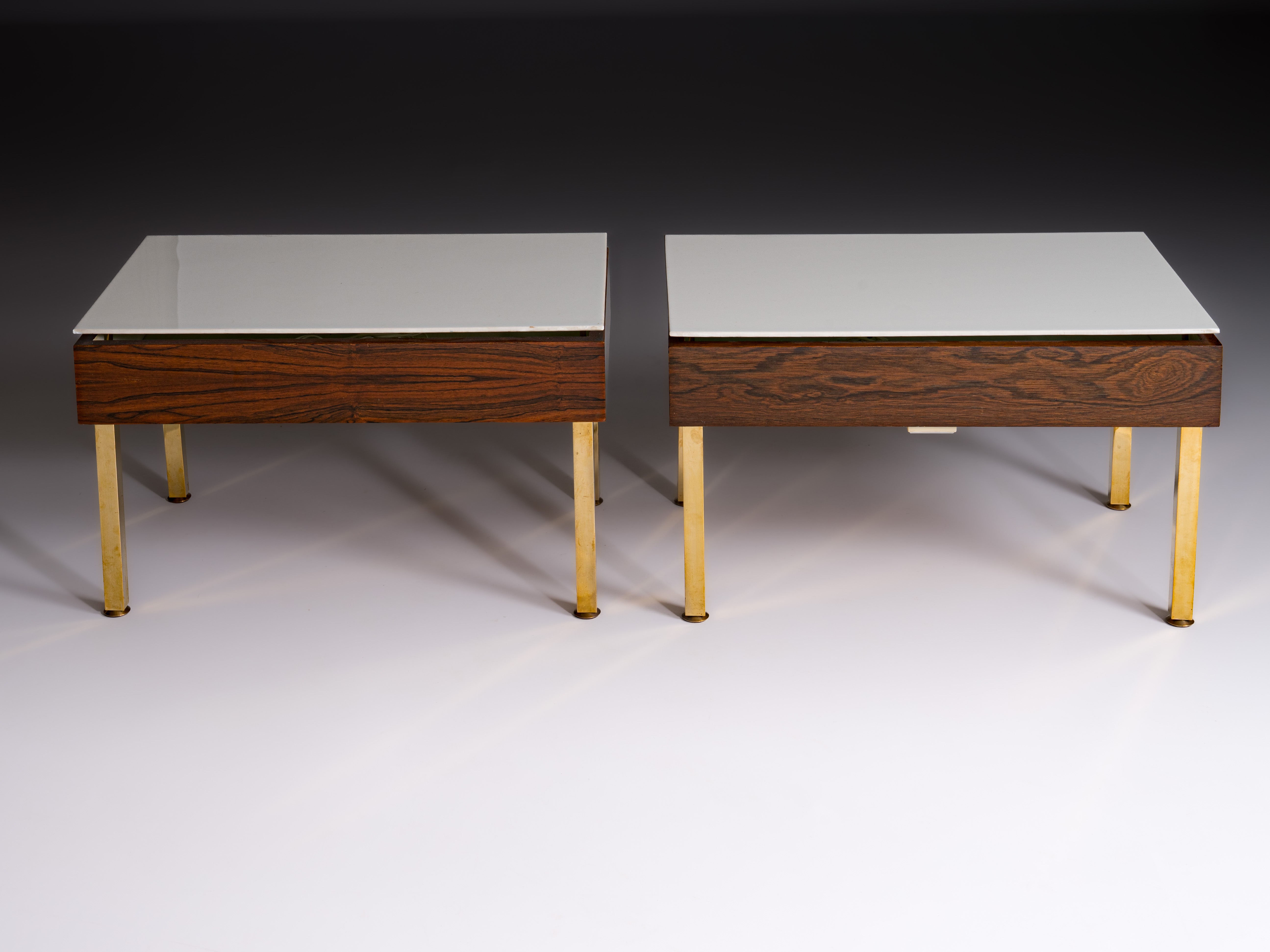 Pair of French tables from 1958, designed by Joseph-André Motte and manufactured by Charron