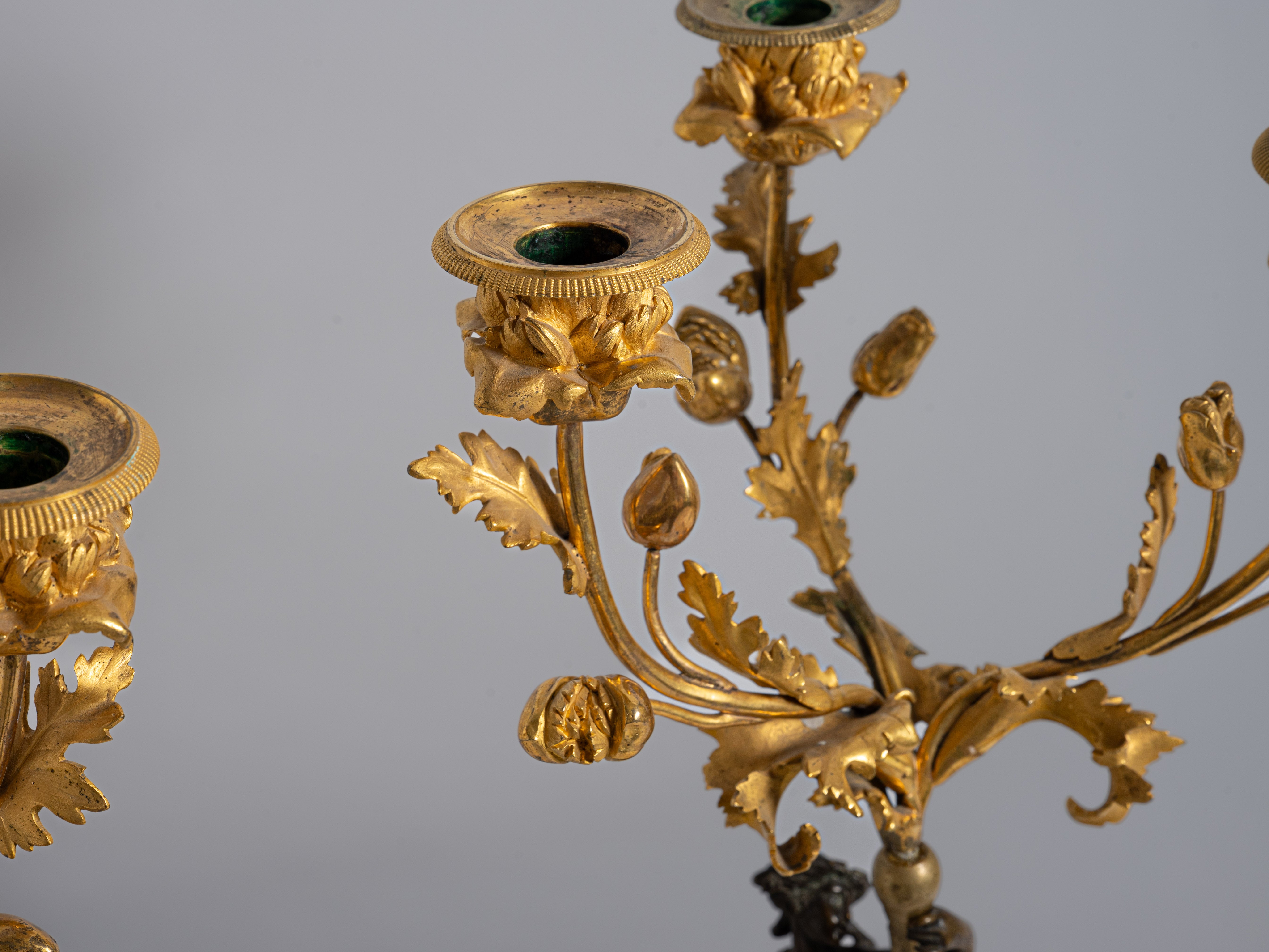 Par de candelabros Louis XVI em bronze dourado, França, século XVIII