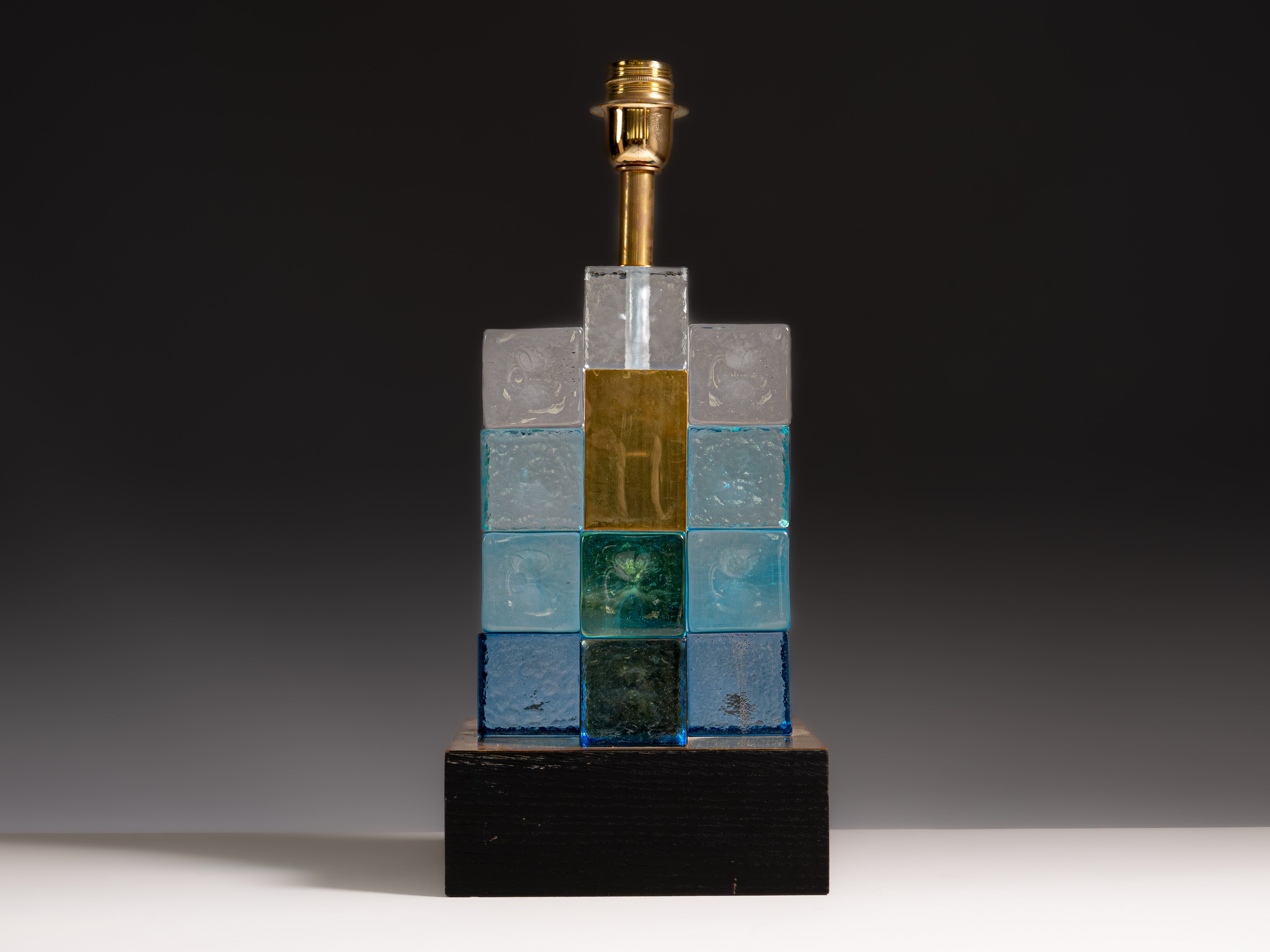 Pair of brass lamps decorated with Murano glass. Italy, 1950s/1960s