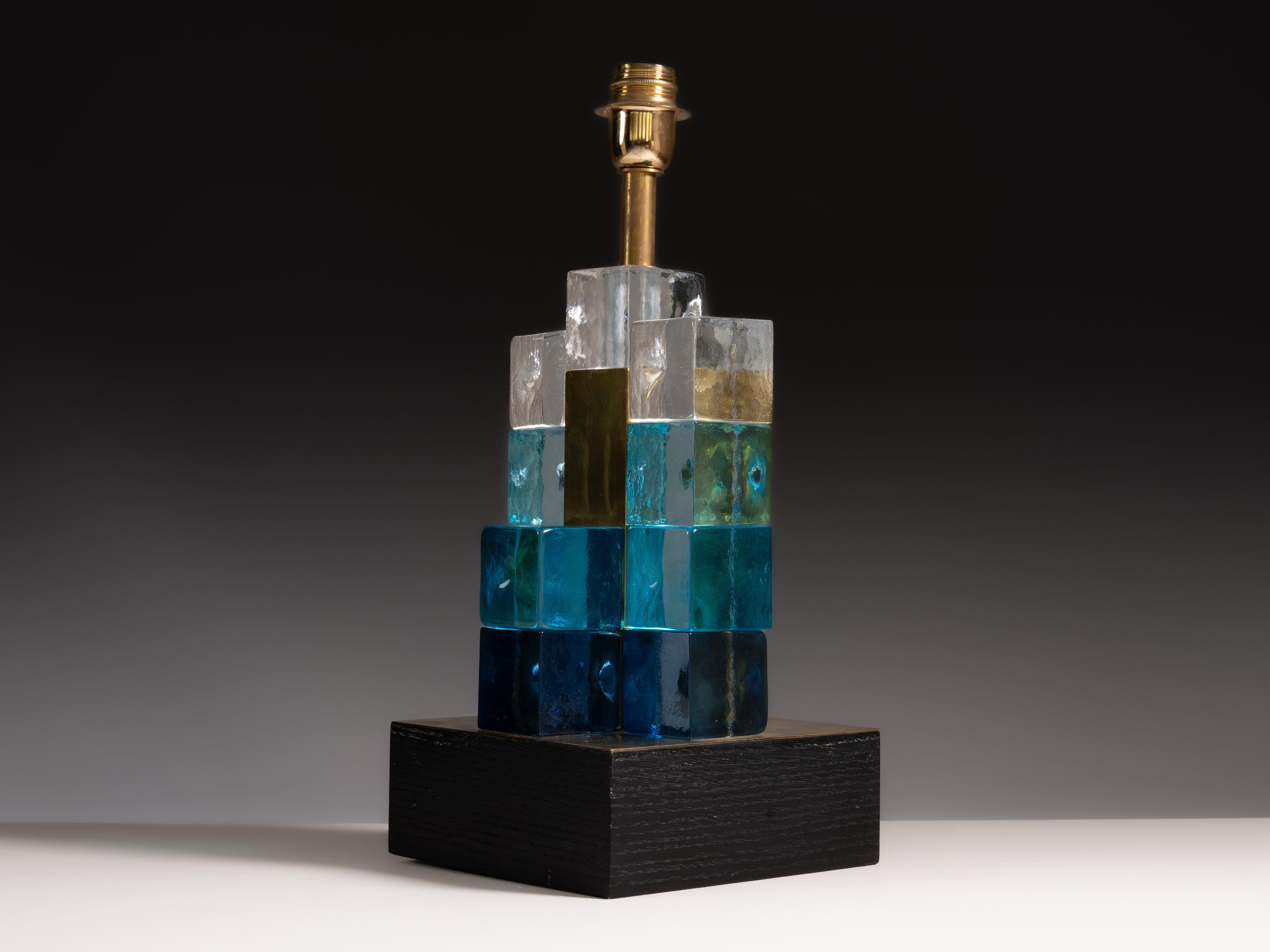 Pair of brass lamps decorated with Murano glass. Italy, 1950s/1960s